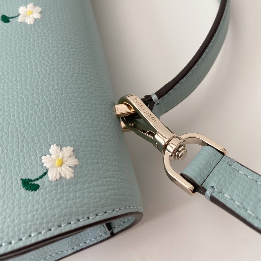 ♠️Kate Spade Embroidered Lea Daisy Floral Top Handle Satchel Aphrodite Green NWT - Picture 8 of 14